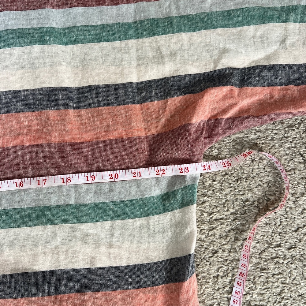 Striped Coastal Luxury Elbow Sleeve Tie Front Linen Cotton Blend Blouse Size XS - Picture 11 of 11